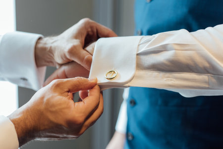 A selective focus shot of men's cufflinksの写真素材