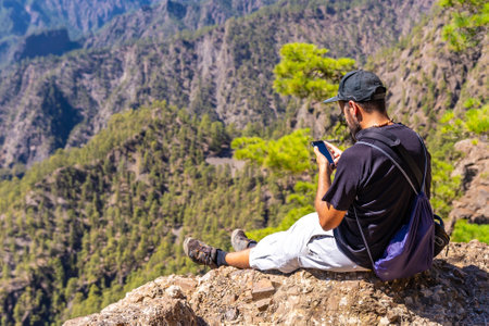 A male in the La Cumbrecita National Park in the island of La Palma, Canary Islands, Spainの写真素材