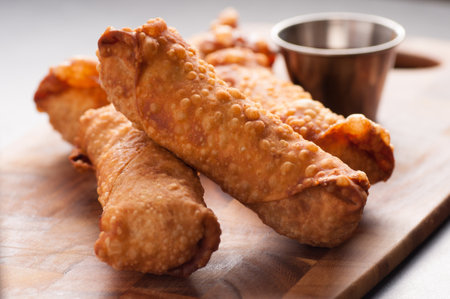 hand made spring rolls stuffed with pork and vegetables