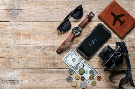 A top view of different objects for travelingの写真素材