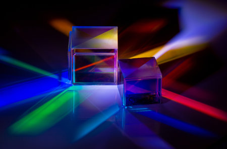 the light spectrum reflected from a crystal cube in many colours