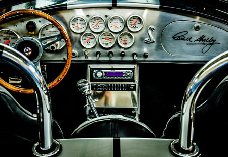 A closeup shot of a retro muscle car interiorの写真素材