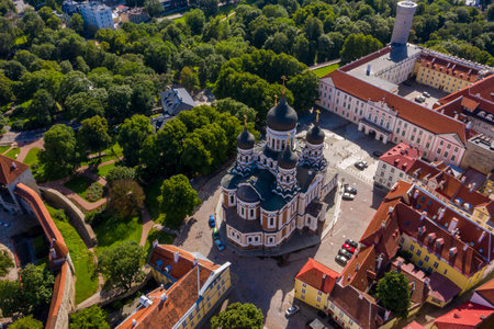 An aerial view of the beautiful Alexander Nevsky Cathedral in Tallinn,Estoniaの写真素材