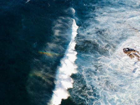 An aerial shot of sea splash