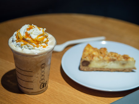 A closeup of caramel frappuccinoの写真素材
