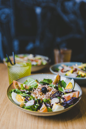 A vertical closeup shot of Spanish saladの写真素材