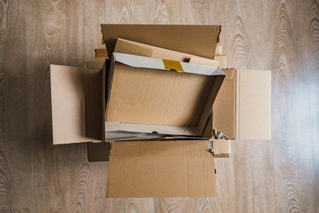 A top view of empty cardboard parcels from shipping from an online shop