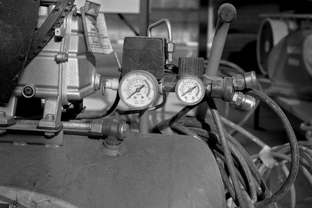 An analog pressure gage of air compressor in monochrome colorの写真素材