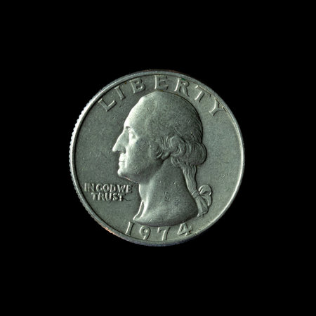 The 1974 American Washington Quarter isolated on the black background
