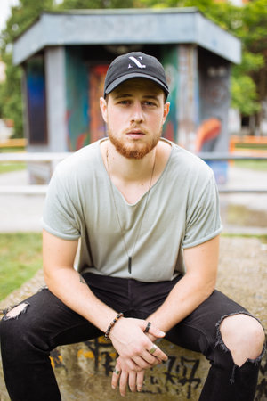A selective focus shot of a handsome man