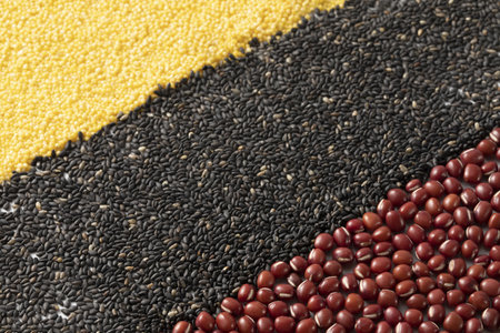 A closeup shot of millet, black sesame, and kidney beansの写真素材