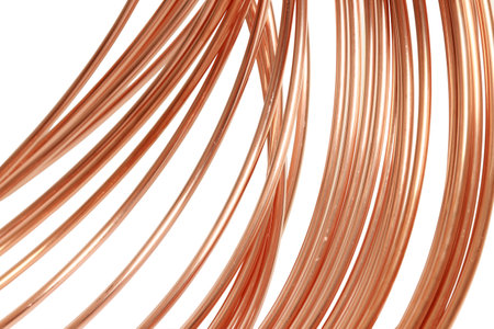 A closeup shot of shiny industrial copper wireの写真素材