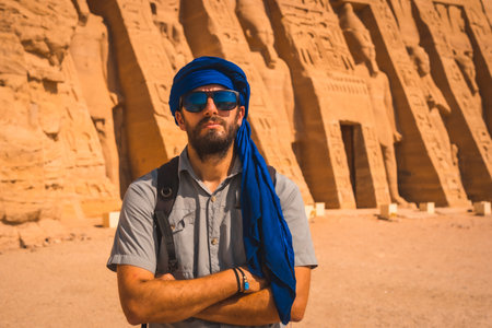 A male in Abu Simbel Temple in southern Egypt next to Lake Nasser