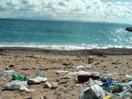 garbage and plastics on the beachの写真素材