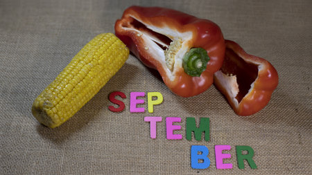 Calendar that reflects some vegetables and fruits of the month.の写真素材