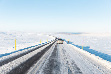 A winter road in Westfjords, Icelandの写真素材