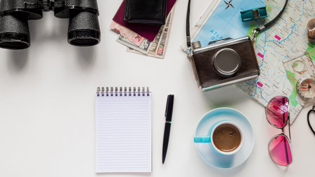 A high angle shot of traveling objects on a white surfaceの写真素材