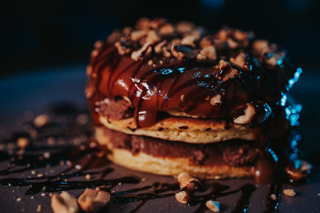 A closeup of a chocolate pancakeの写真素材