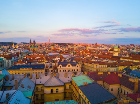 An aerial shot of the beautiful city of Prague, Czech Republicの写真素材
