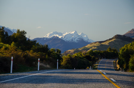 A beautiful  view of Queenstown to Glenorchy road  in the mountains in New Zealandの写真素材
