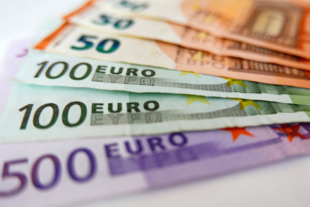 A selective focus shot of euro banknotes