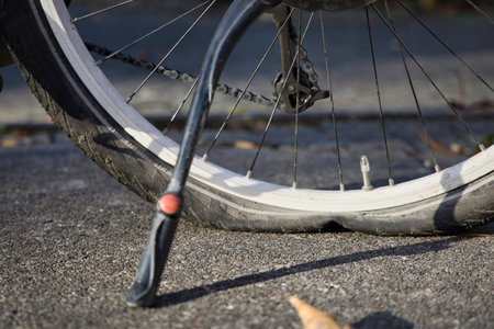 flat rear bicycle tire, focus on tireの写真素材