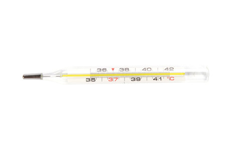 A closeup shot of glass mercury thermometer isolated on white background