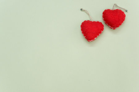 A top view of heart-shaped stuffed toysの写真素材