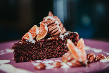 A closeup shot of a chocolate cake in a plateの写真素材
