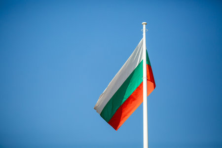 A closeup shot of the flag of the country Bulgariaの写真素材