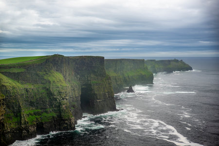 A beautiful view of the cliffs of Moher in Ireland on a gloomy day backgroundの写真素材
