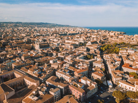 An aerial view of the buildings in Catania, Italyの写真素材