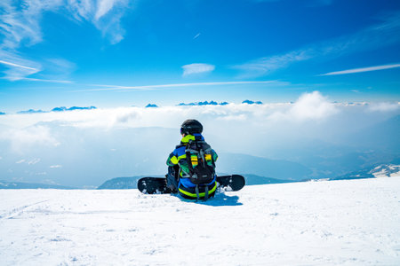 A skier in Saalbach ski resort during winter timeの写真素材
