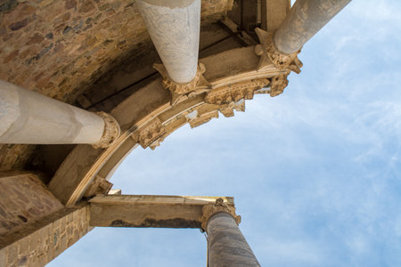 A low angle shot of an ancient building in Hilt, Turkey