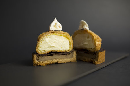 A closeup shot of delicious ekler with chocolate crunch