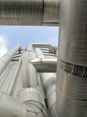 Piping on a biogas plant, effluent of the digester.の写真素材