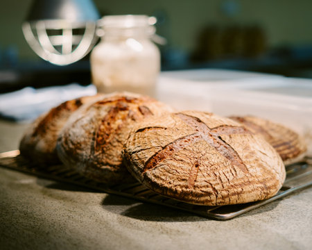 A closeup of freshly baked rusty crusty home-made bread