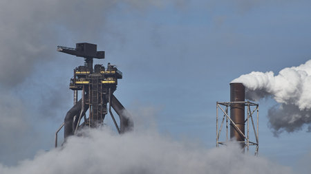 The smoke coming out of factories in an industrial area