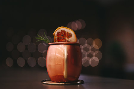 A selective focus shot of a cocktail on the bar counterの写真素材