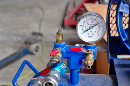 A selective focus of a pressure gauge in a factory