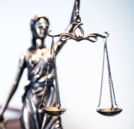 Statue of lady justice on bright background - Side view with copy space.の写真素材