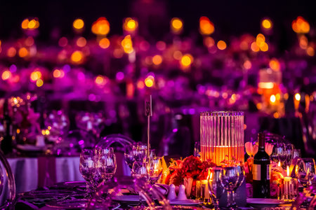 A beautiful illuminated venue interior with candlesの写真素材