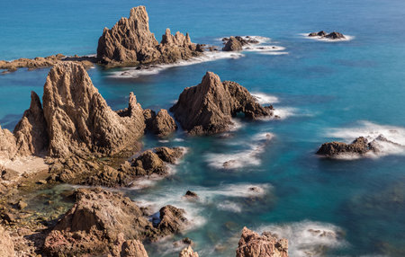A landscape in the Sirens Reef, Natural Park of Cabo de Gata, Spainの写真素材