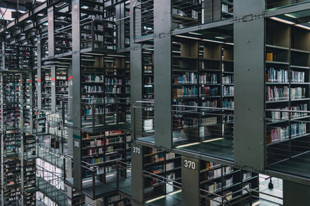 A closeup shot of bookshelves of Vasconcelos Library, Mexico