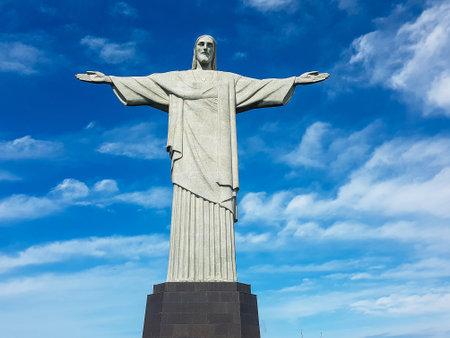 The statue Christ The Redeemer in Rio Brazil and the cloudy sky in the backgroundのeditorial素材