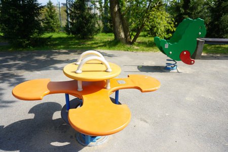 A closeup shot of a playground in a public park