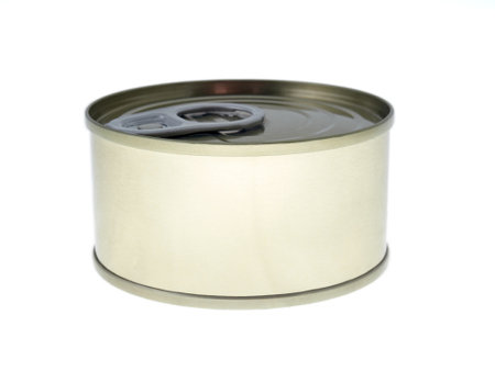 A closeup shot of canned food for consumption isolated on white background