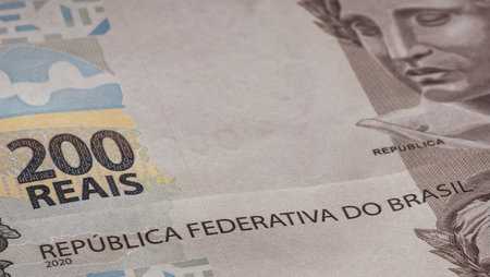 A closeup shot of Brazilian 200 reais banknotes