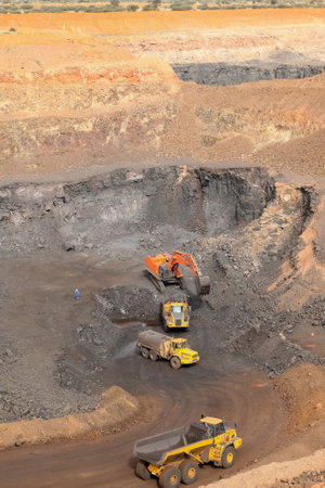 A vertical shot of tractors in the area of Manganese mining in South Africa