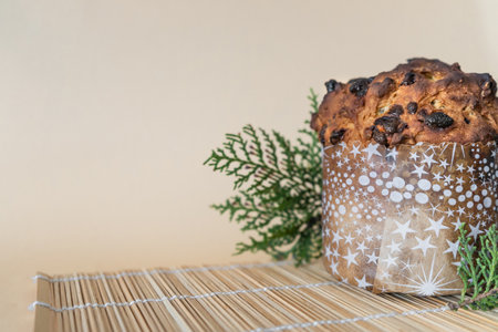A selective focus shot of delicious homemade Panettone prepared for Christmas celebrationの写真素材